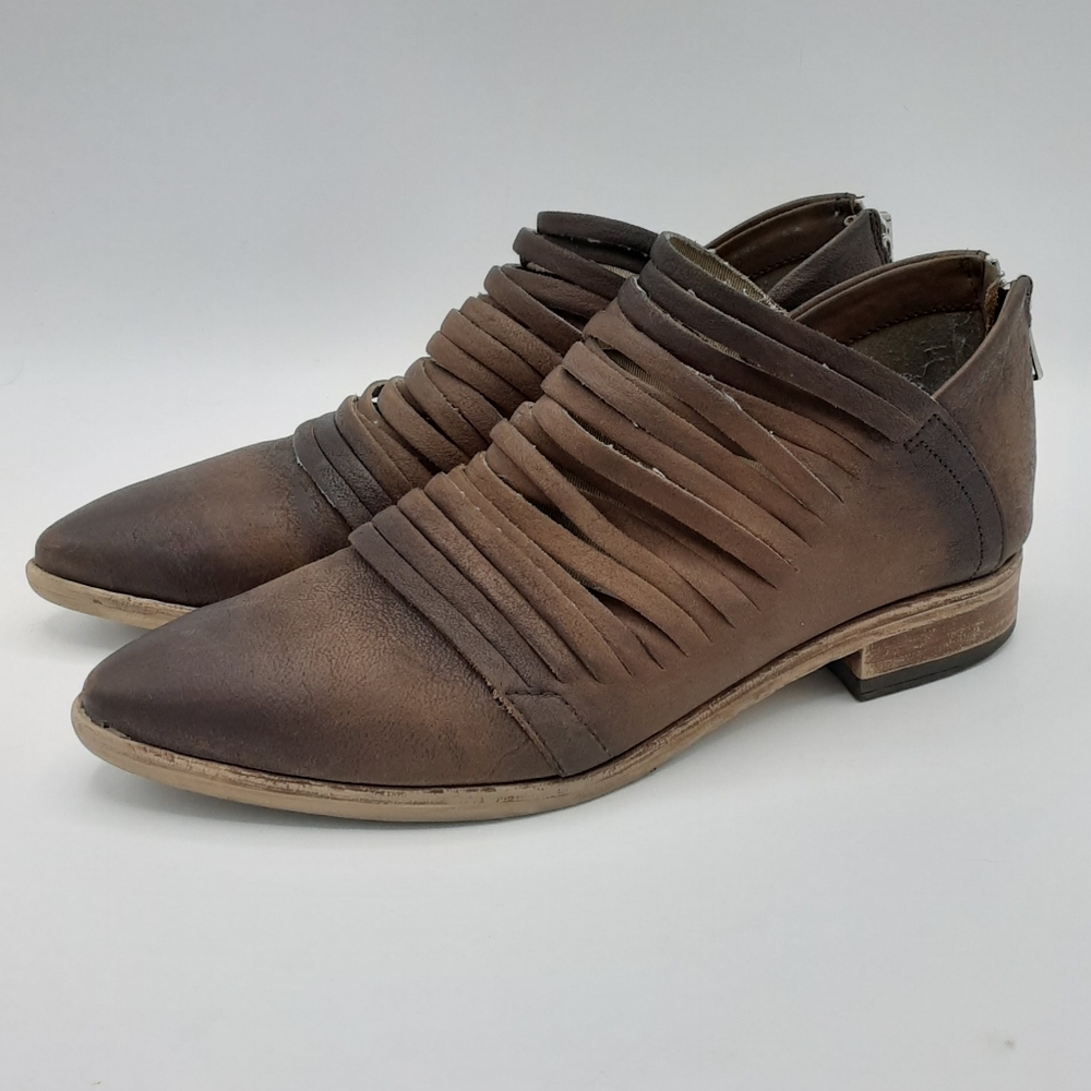 Free People Lost Valley Leather Brown Strappy Ankle Boots Size EU 38.